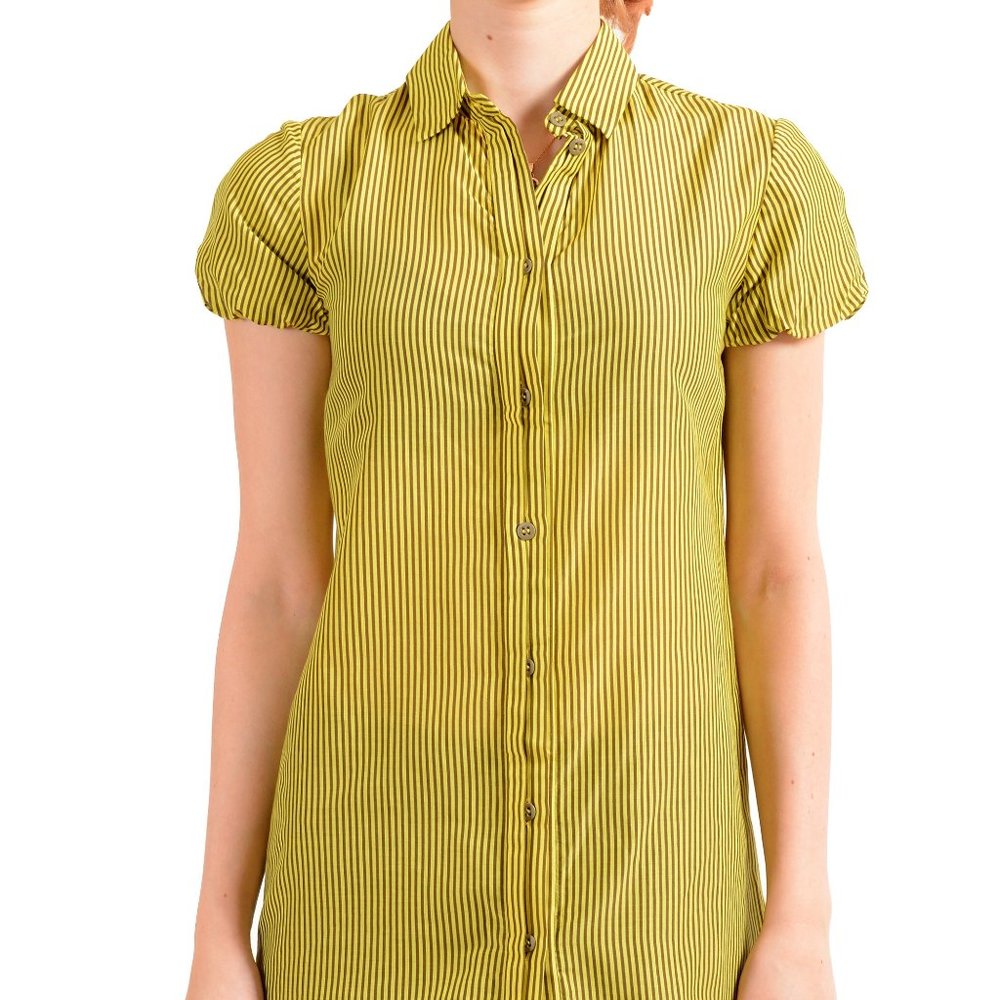 Versace Women's Multi-Color Silk Striped Short Sleeve Blouse Top US XS IT 38